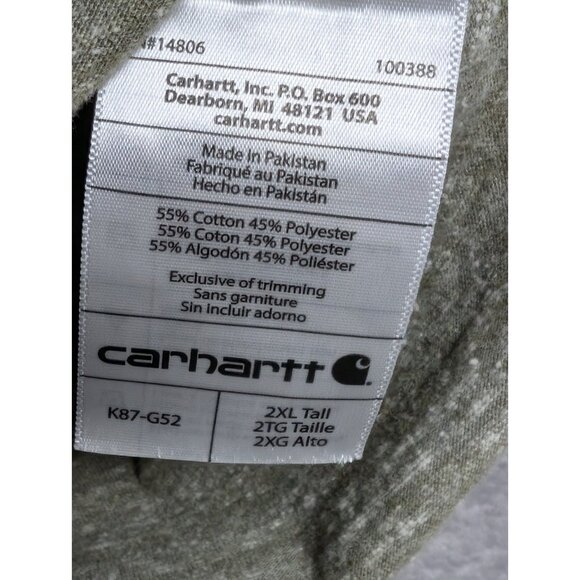 Carhartt T Shirt Mens 2XL Tall Green Original Fit Rugged Chore Work Outdoor - Picture 6 of 7